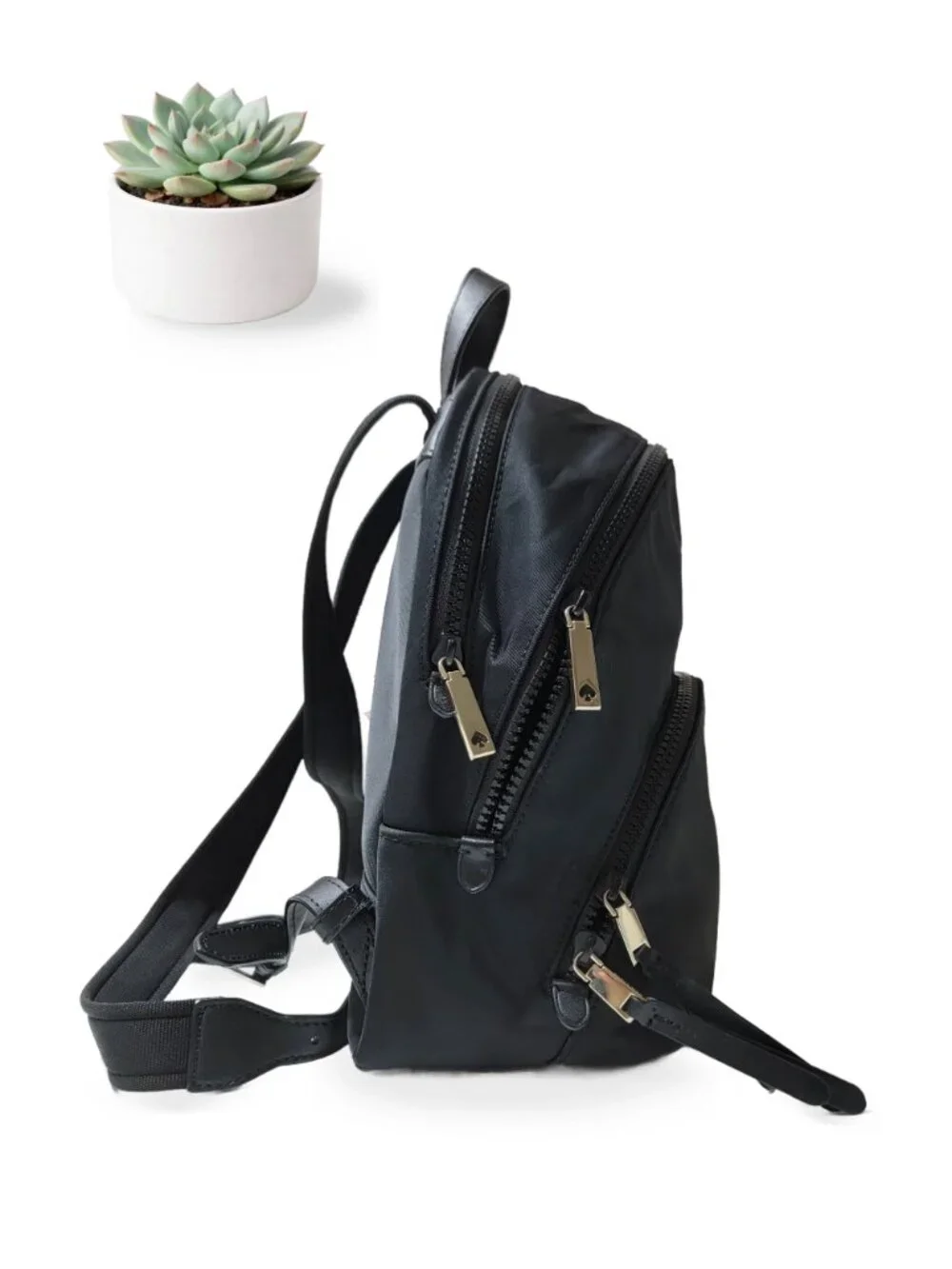 Kate Spade Karissa Nylon Medium Backpack Black Gold Spade Logo Zip Bag